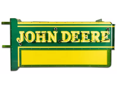Original Professionally Restored Double-Sided John Deere Dealership Sign / 76 IN W x 32 IN H