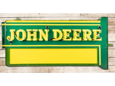 Original Professionally Restored Double-Sided John Deere Dealership Sign / 76 IN W x 32 IN H