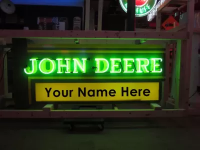 New John Deere Double-sided Porcelain Neon with Privilege Panel  76"W x 32"H