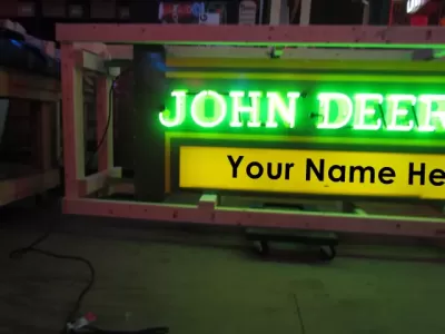 New John Deere Double-sided Porcelain Neon with Privilege Panel  76"W x 32"H