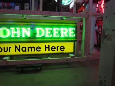 New John Deere Double-sided Porcelain Neon with Privilege Panel  76"W x 32"H