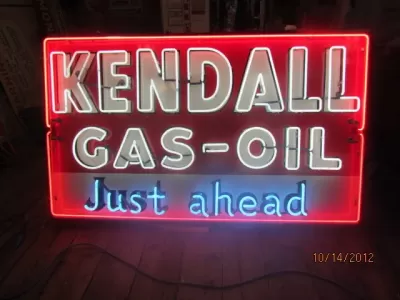 New Kendall Gas-Oil Just Ahead Porcelain Neon Sign 6 Ft. W x 42" H.