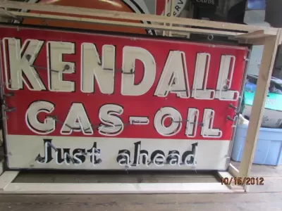 New Kendall Gas-Oil Just Ahead Porcelain Neon Sign 6 Ft. W x 42" H.