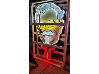 New KFC Colonel Porcelain Sign w/Neon 60 IN W x 84 IN H