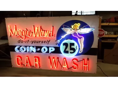 New Animated Magic Wand Car Wash Porcelain Neon Sign 8 FT W x 4 FT H