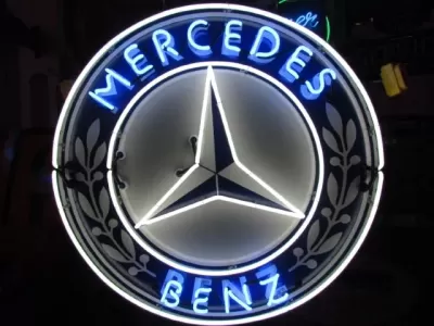 New Mercedes Porcelain Neon Sign 60 IN Diameter