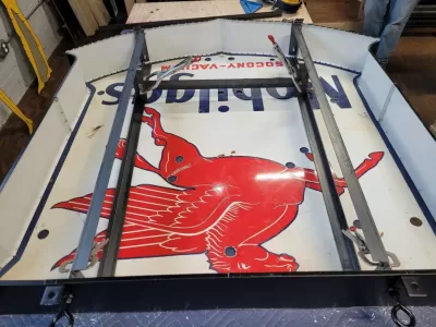 Original Porcelain Mobilgas Shield Sign w/Neon  52 IN W x 54 IN H 