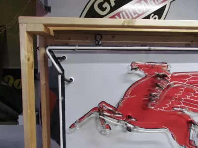 Original Porcelain Mobilgas Shield Sign w/Neon  52 IN W x 54 IN H 