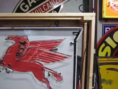 Original Porcelain Mobilgas Shield Sign w/Neon  52 IN W x 54 IN H 