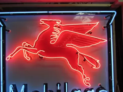 Original Porcelain Mobilgas Shield Sign w/Neon  52 IN W x 54 IN H 