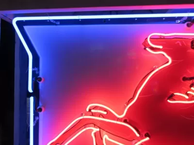 Original Mobil Pegasus "Socony" Porcelain Sign with Neon 56 IN W x 56 IN H