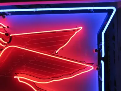 Original Mobil Pegasus "Socony" Porcelain Sign with Neon 56 IN W x 56 IN H