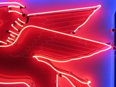 Original Mobil Pegasus "Socony" Porcelain Sign with Neon 56 IN W x 56 IN H