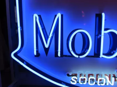 Original Mobil Pegasus "Socony" Porcelain Sign with Neon 56 IN W x 56 IN H