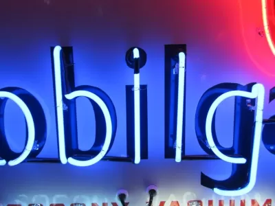 Original Mobil Pegasus "Socony" Porcelain Sign with Neon 56 IN W x 56 IN H