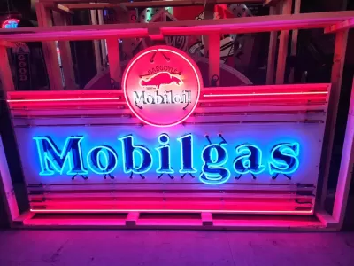 Original Mobilgas Gargoyle Porcelain Animated Neon Sign 72" W x 42 IN H