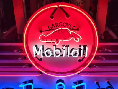 Original Mobilgas Gargoyle Porcelain Animated Neon Sign 72" W x 42 IN H