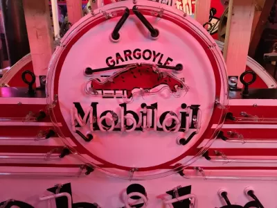 Original Mobilgas Gargoyle Porcelain Animated Neon Sign 72" W x 42 IN H