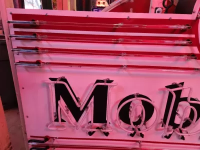 Original Mobilgas Gargoyle Porcelain Animated Neon Sign 72" W x 42 IN H