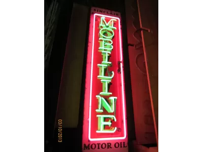 New Sinclair Mobiline Motor Oil Vertical Porcelain Neon Sign 60"H x 15"W