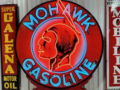 New Mohawk Gasoline Porcelain Neon Sign 60 Inch Diameter
