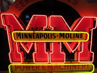 New Minneapolis Moline Double-Sided Porcelain Neon Sign with Bullnose Ends 60"W x 42"H