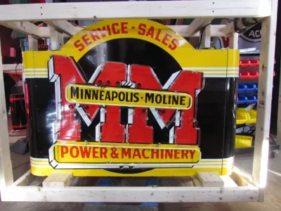 New Minneapolis Moline Double-Sided Porcelain Neon Sign with Bullnose Ends 60"W x 42"H