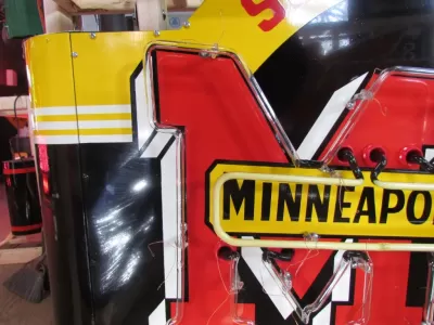 New Minneapolis Moline Double-Sided Porcelain Neon Sign with Bullnose Ends 60"W x 42"H