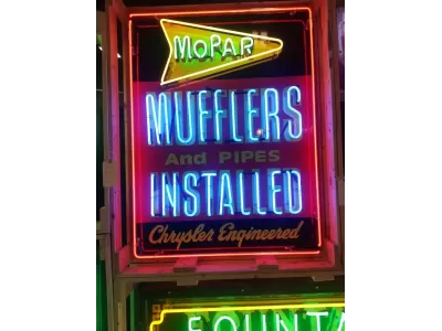 New Mopar Mufflers & Pipes Installed Porcelain Neon Sign 36"W x 42"H