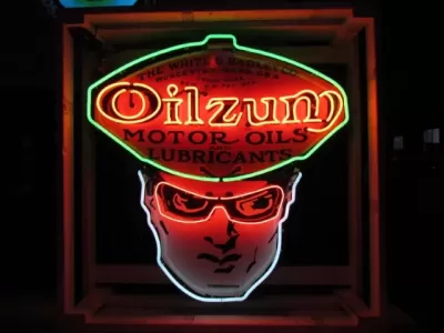 New Single-Sided Oilzum Porcelain Neon Sign 48"W x 48"H