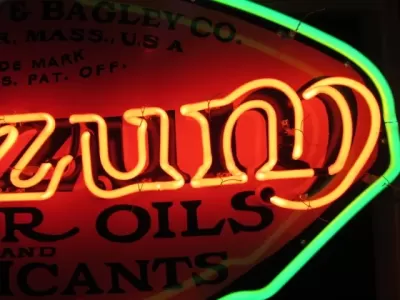 New Single-Sided Oilzum Porcelain Neon Sign 48"W x 48"H