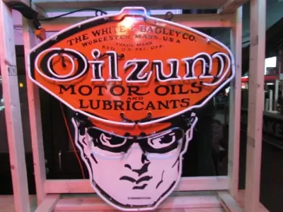 New Single-Sided Oilzum Porcelain Neon Sign 48"W x 48"H