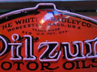 New Single-Sided Oilzum Porcelain Neon Sign 48"W x 48"H