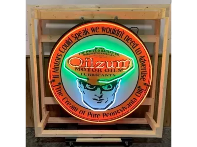 New Oilzum Porcelain Neon Sign 48" Diameter