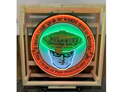 New Oilzum Porcelain Neon Sign 48" Diameter