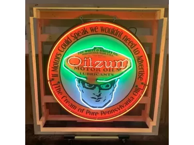 New Oilzum Porcelain Neon Sign 48" Diameter