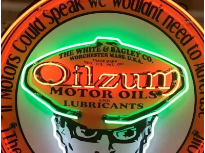 New Oilzum Porcelain Neon Sign 48" Diameter