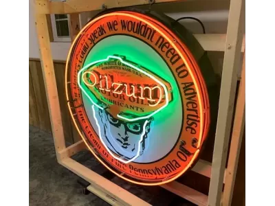 New Oilzum Porcelain Neon Sign 48" Diameter