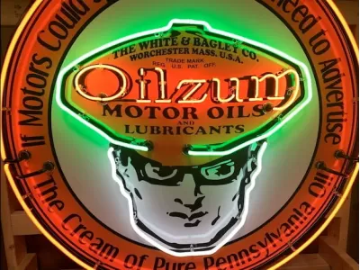 New Oilzum Porcelain Neon Sign 48" Diameter