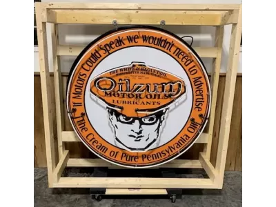 New Oilzum Porcelain Neon Sign 48" Diameter