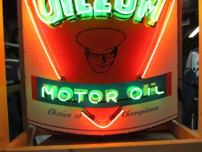 New Oilzum "Choice of Champions Motor Oil" Porcelain Neon Sign 48"H x 36"W