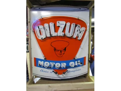 New Oilzum "Choice of Champions Motor Oil" Porcelain Neon Sign 48"H x 36"W