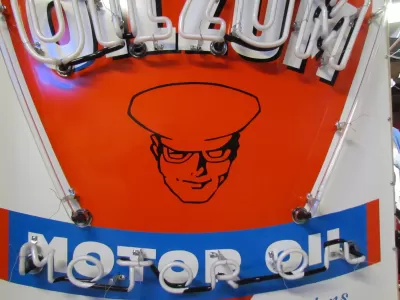New Oilzum "Choice of Champions Motor Oil" Porcelain Neon Sign 48"H x 36"W
