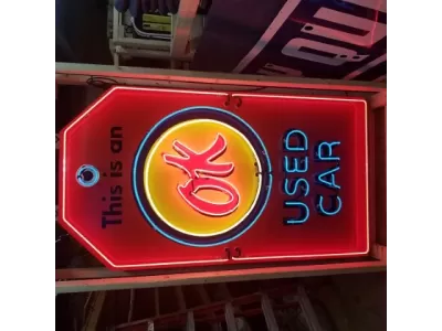 New Chevrolet "OK Used Cars" Single-Sided Keytag Porcelain Neon Sign 40"W x 72"H 