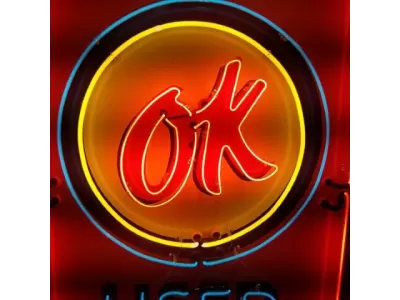 New Chevrolet "OK Used Cars" Single-Sided Keytag Porcelain Neon Sign 40"W x 72"H 
