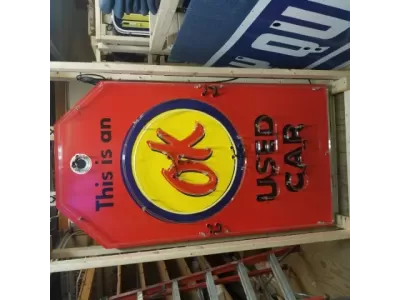 New Chevrolet "OK Used Cars" Single-Sided Keytag Porcelain Neon Sign 40"W x 72"H 