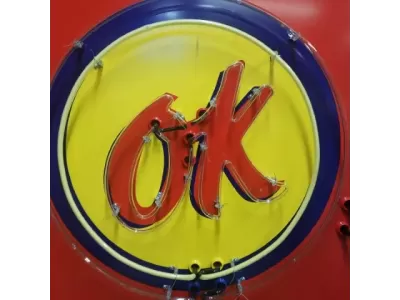 New Chevrolet "OK Used Cars" Single-Sided Keytag Porcelain Neon Sign 40"W x 72"H 