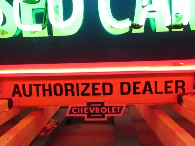 New OK USED CARS Double-Sided Porcelain Neon Sign with Bullnose 52"W x 39"H