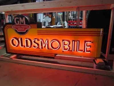 New Oldsmobile Double-Sided Porcelain Neon Sign with Bullnose 96"W x 40"