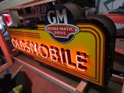 New Oldsmobile Double-Sided Porcelain Neon Sign with Bullnose 96"W x 40"